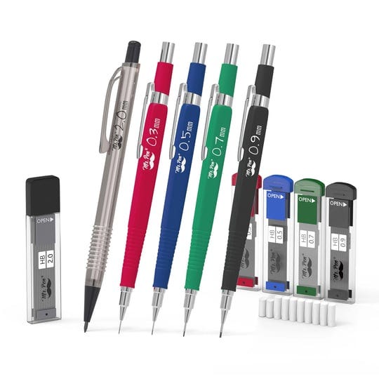mr-pen-mechanical-pencils-5-sizes-0-3-0-5-0-7-0-9-and-2-mm-lead-and-eraser-refills-1