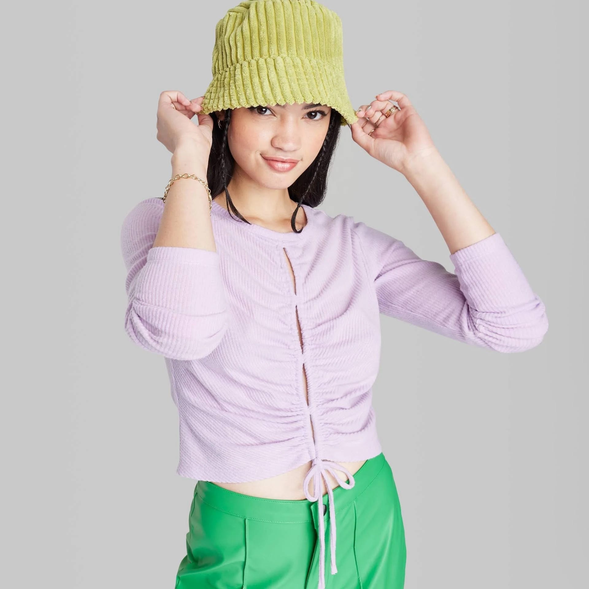 Cozy Lace-Up Long Sleeve Knit Blouse for Women | Image
