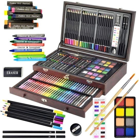 sunnyglade-145-piece-deluxe-art-set-wooden-art-box-drawing-kit-with-crayons-oil-pastels-colored-penc-1