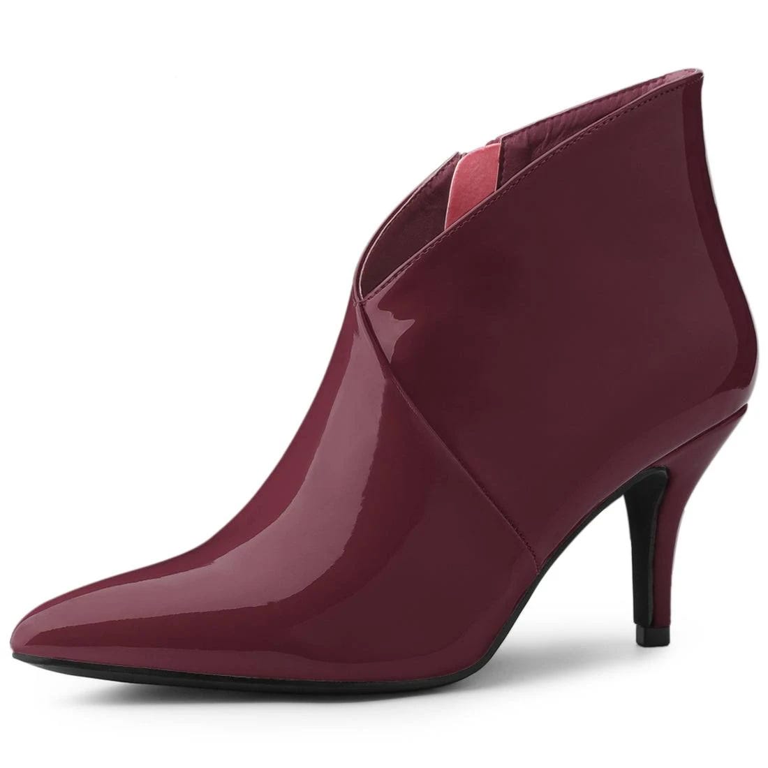 Fashionable Burgundy Stiletto Ankle Boots with Zipper Closure | Image