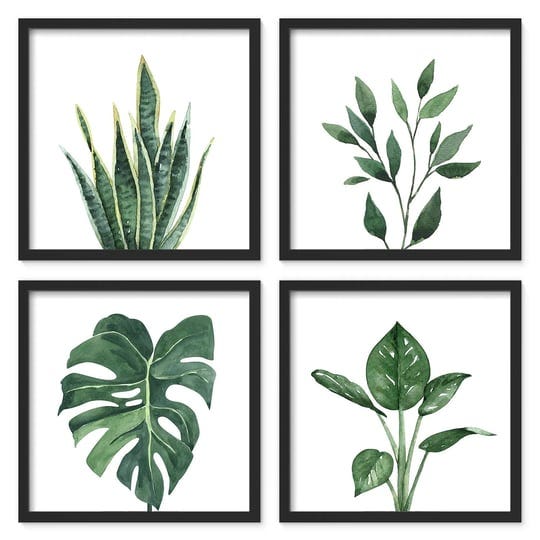 artbyhannah-10x10-inch-botanical-framed-black-wall-art-decor-with-watercolor-green-leaf-tropical-pri-1
