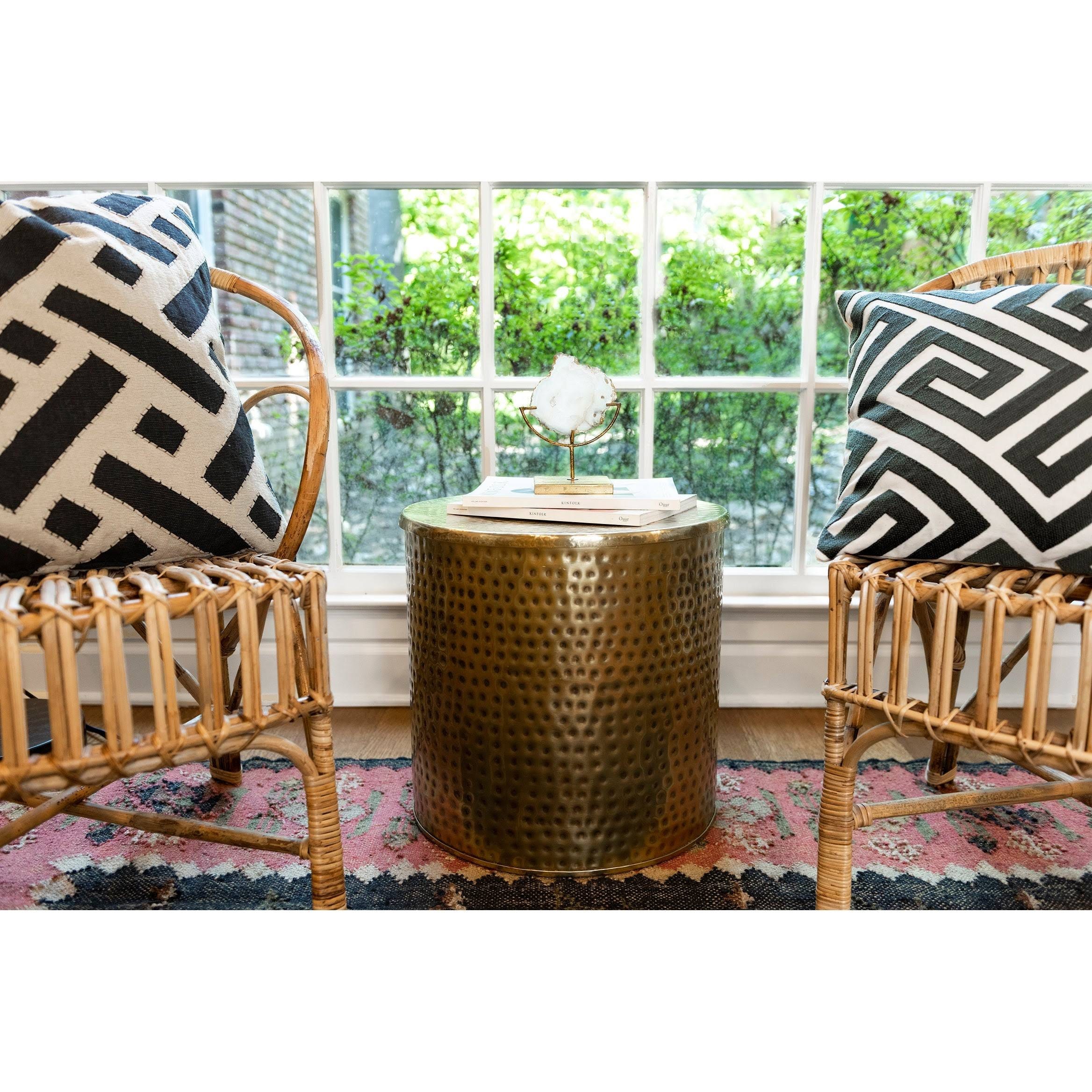 Brass Hammered Metal Drum Table with Storage and Lid for Versatile Use | Image