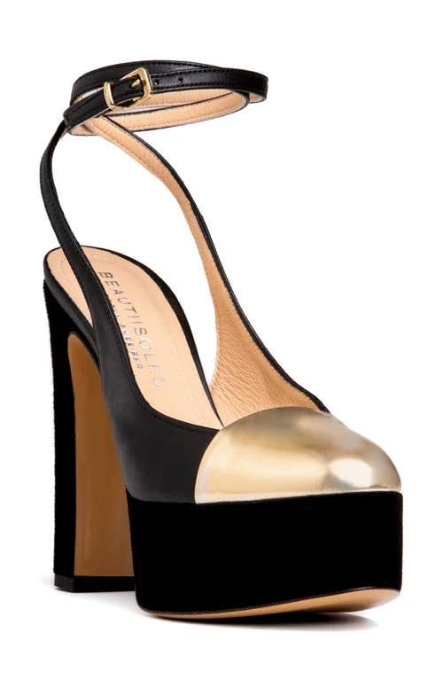 Black Bridesmaid Heels with Cap Toe Design | Image