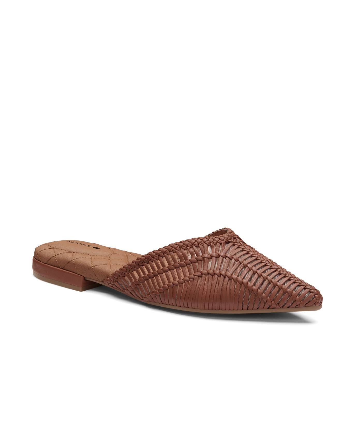 Stylish Brown Woven Leather Mules | Image