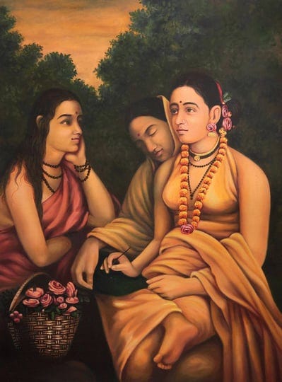 shakuntala-patra-lekhan-shakuntala-writes-a-letter-by-ravi-varma-oil-painting-on-canvas-1