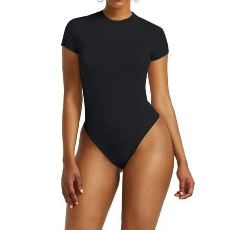 Sexy, Stretchy Bodysuit - Women's Scoop Neck Short Sleeve Jumpsuit | Image