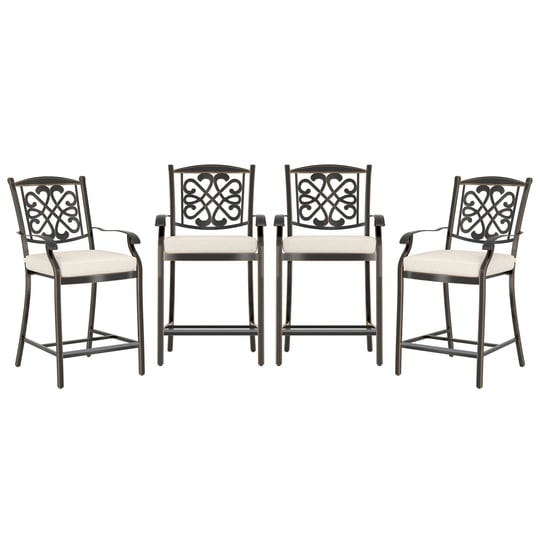 4-pieces-cast-aluminum-diamond-mesh-curved-backrest-dining-bar-high-chairs-beige-1