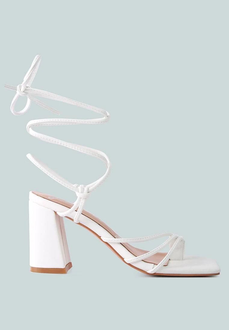 Elegant White Tie Up Sandals with Comfortable Block Heel | Image