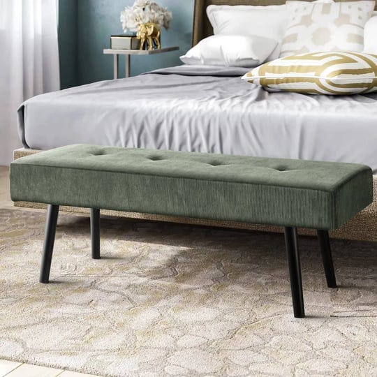 comfy-to-go-entryway-bench-green-bench-for-bedroom-modern-ottoman-end-of-bed-corduroy-padded-benches-1