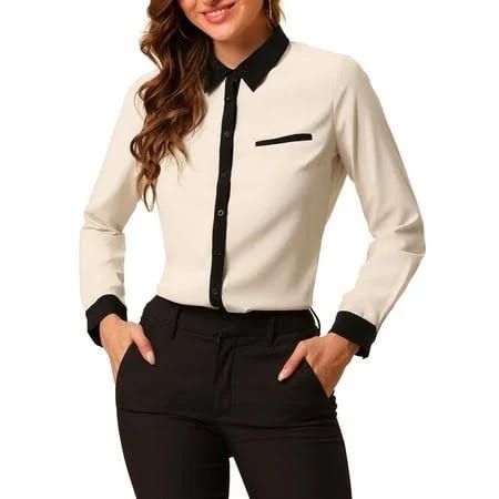 Colorful Work Shirt for Women: Button-Up Blouse with Color Block Design | Image