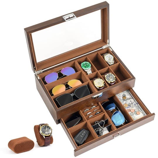 procase-lacquered-finish-wooden-mens-jewelry-box-watch-and-sunglasses-box-organizer-for-men-2-tier-w-1