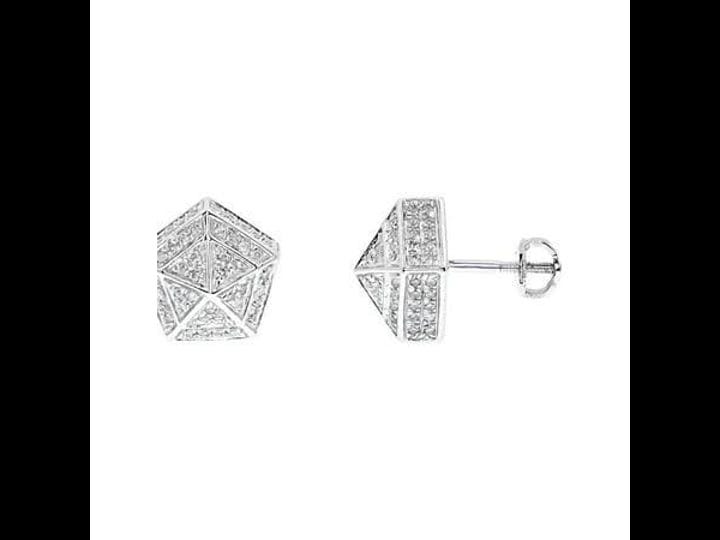 10k-white-gold-mens-ladies-pave-round-diamond-10mm-pentagon-studs-earrings-1-ct-adult-unisex-size-on-1