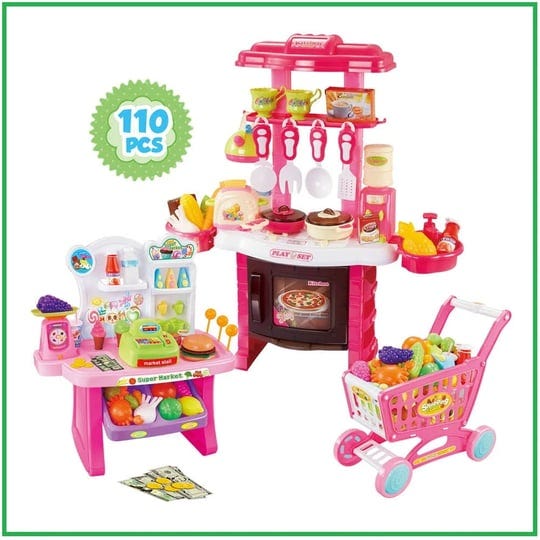 mundo-toys-110-piece-kitchen-set-for-kids-with-mini-supermarket-for-girls-pink-1