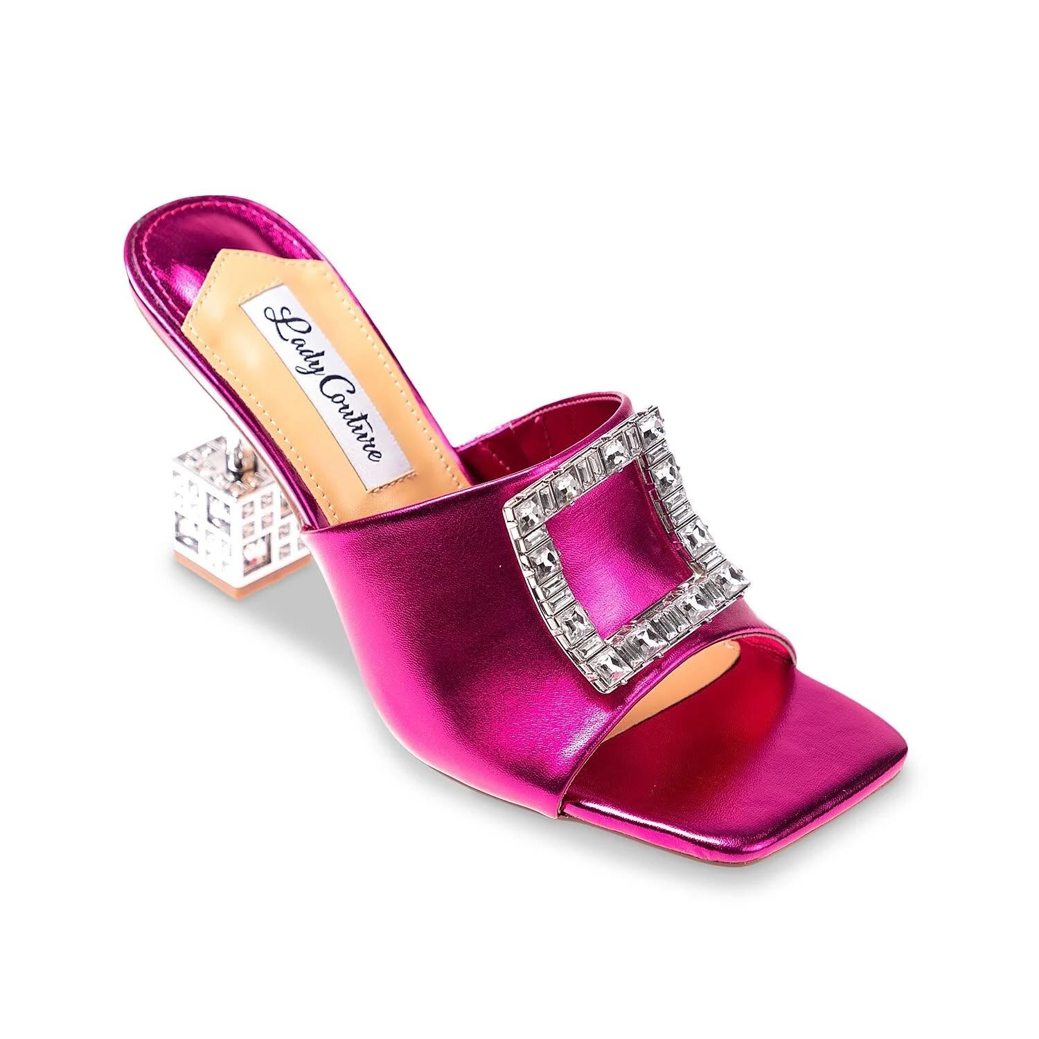 Glamorous Pink Metallic Sparkle Slide Sandals for Ladies - Size 10 | Image