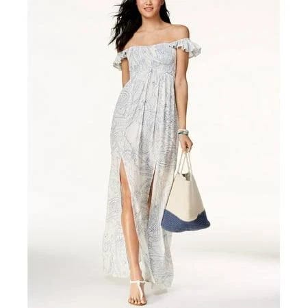 Raviya Women's Maxi Dress Swim Cover-Up in White/Blue | Image