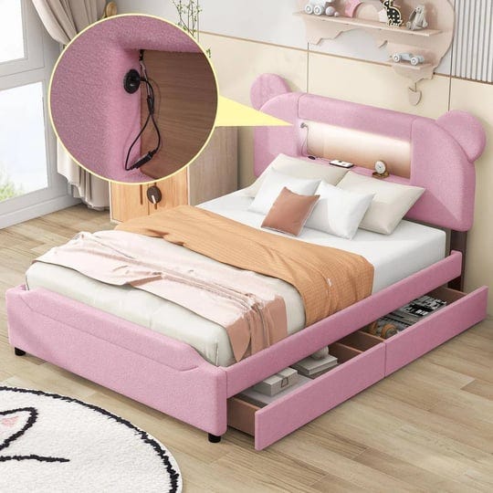 pink-wood-frame-full-size-platform-bed-with-cartoon-ears-headboard-led-and-usb-1