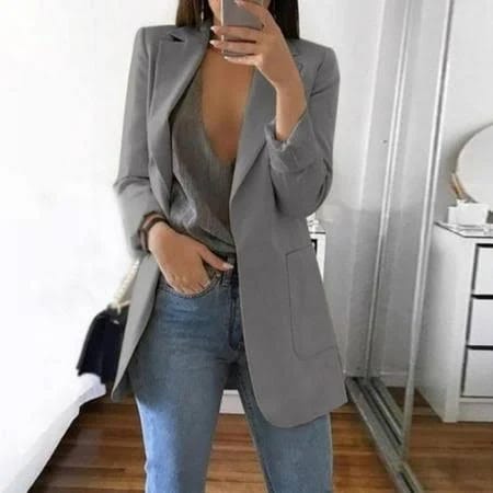 Gray Feiona Women's Slim Fit Long Sleeve Blazer Jacket | Image