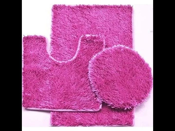 3-piece-shiny-soft-padded-chenille-shag-bath-rug-contour-rug-and-lid-cover-set-hot-pink-1