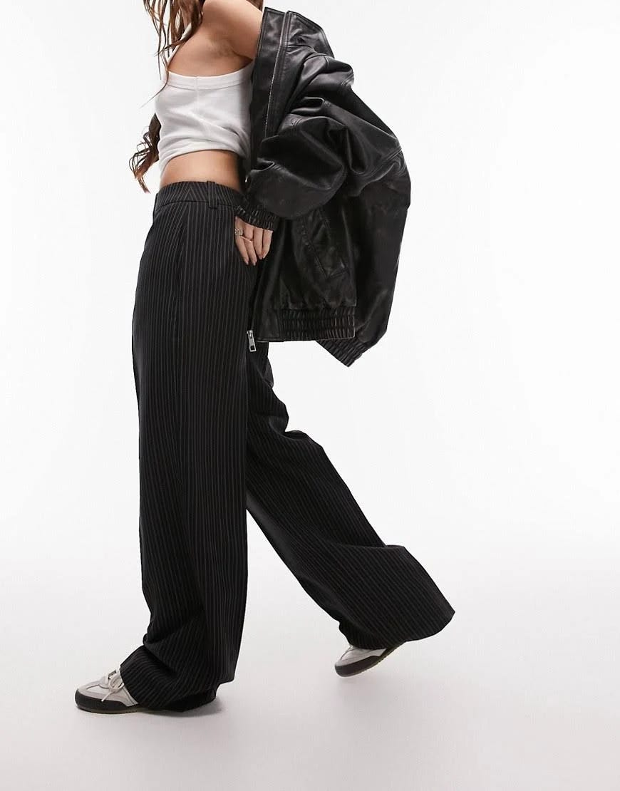 Sleek Black Pinstripe Low-Rise Pants | Image