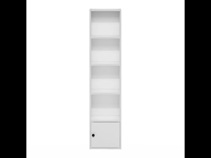 furinno-luder-5-tier-shelf-bookcase-with-1-door-storage-cabinet-white-1