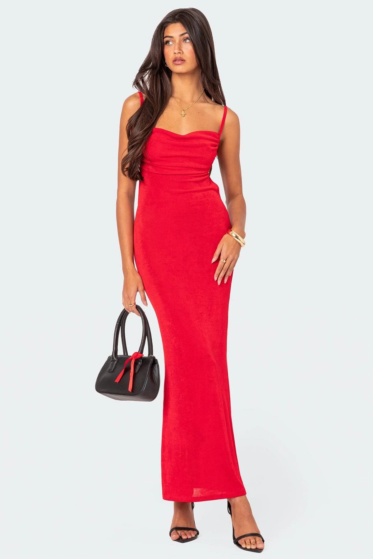 Sexy Red Maxi Dress with Open Back Design - Unique | Image