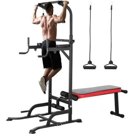 pirecart-adjustable-power-tower-dip-station-pull-up-bar-strength-training-with-bench-for-home-gym-si-1