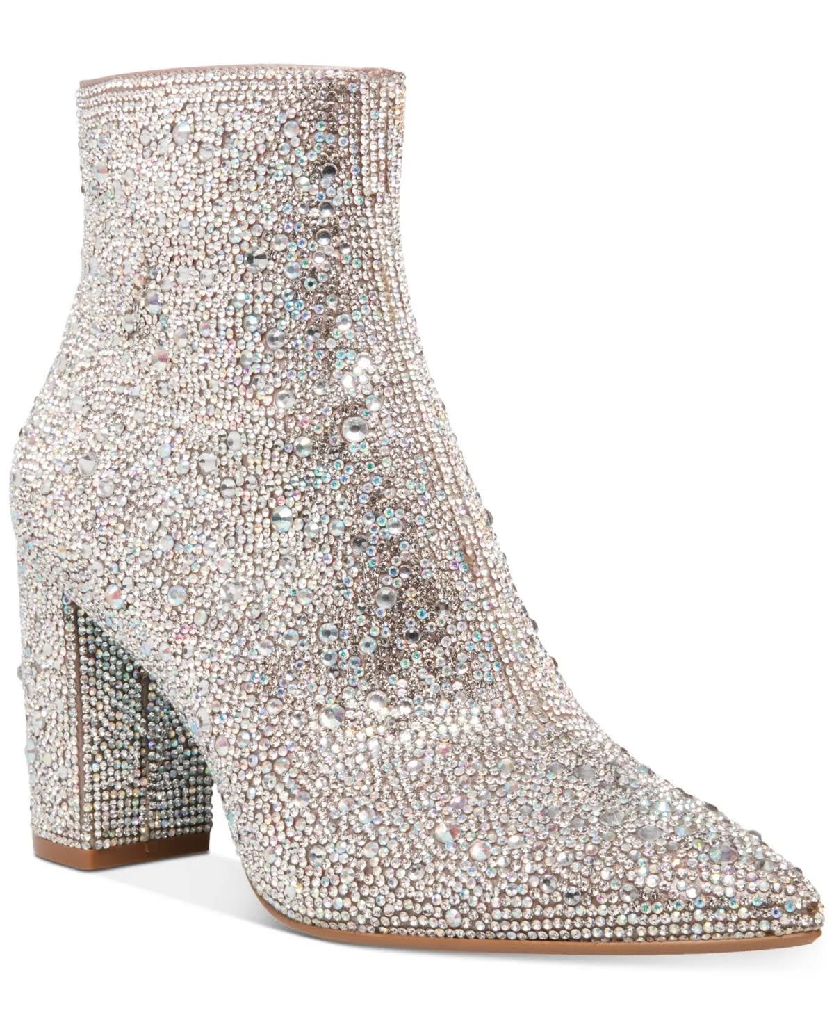 Shimmering Rhinestone Block Heel Ankle Booties | Image