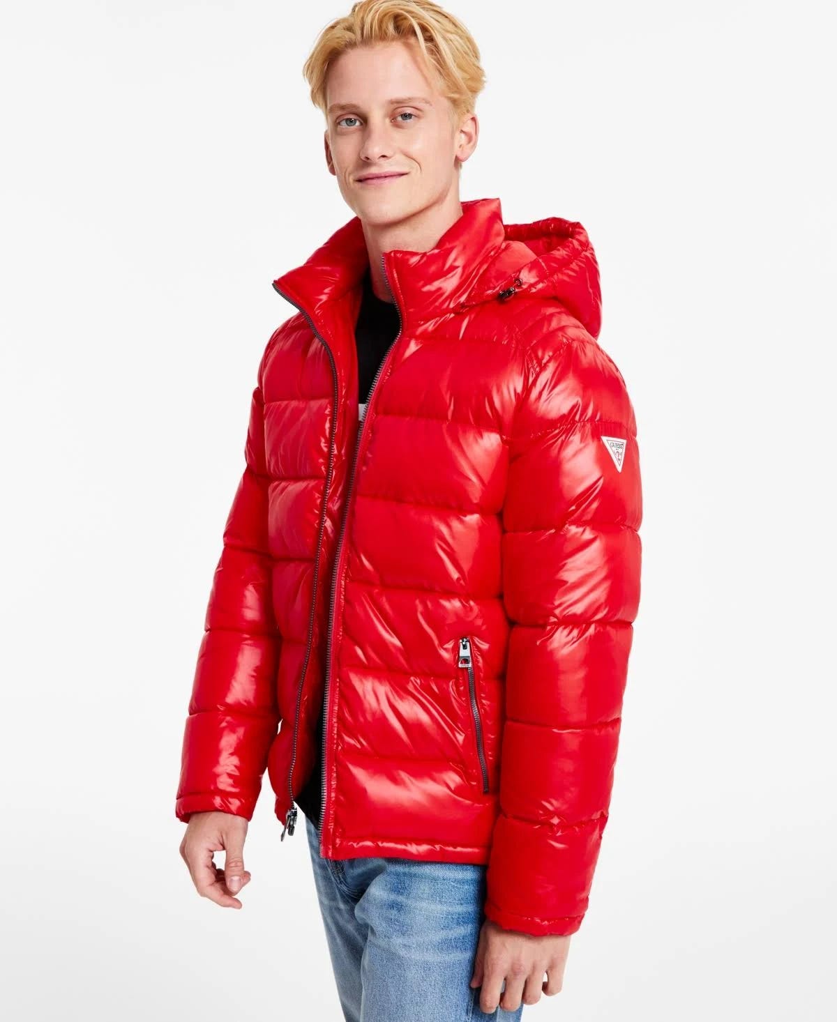 Red Quilted Puffer Coat with Attached Hood for Winter | Image