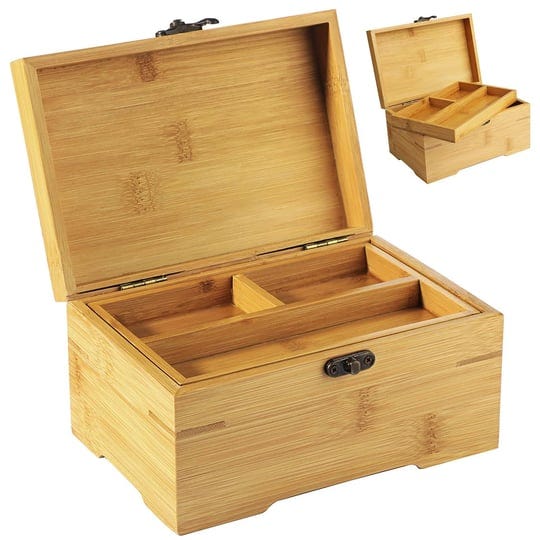 cdoky-large-wooden-box-with-hinged-lid-bamboo-wood-multi-purpose-storage-box-with-tray-2-compartment-1