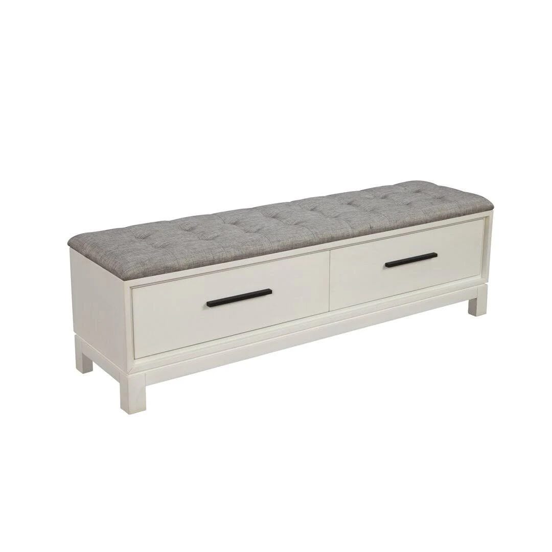 Wrightia Chalk White Upholstered Storage Bench | Image