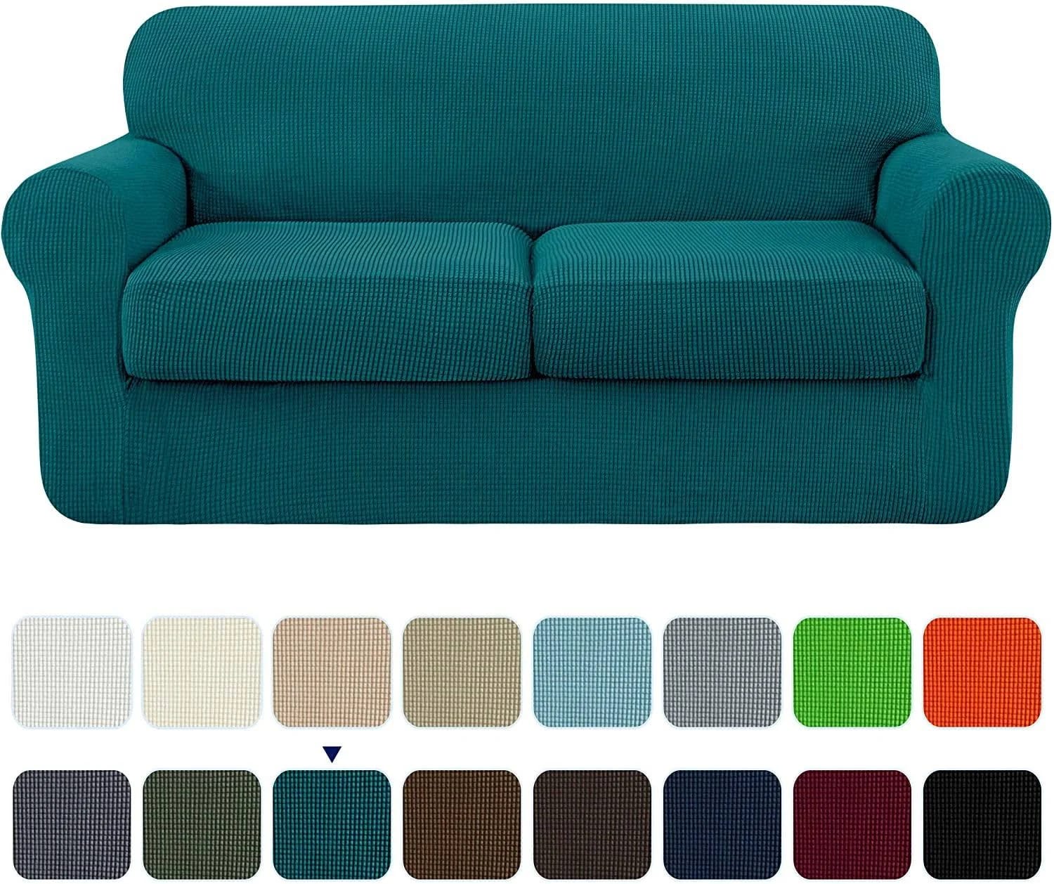 Blue Subrtex High Spandex Textured Grid Sofa Slipcover | Image