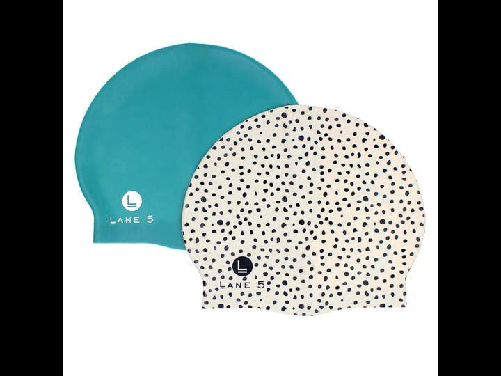 lane5-swim-2-pack-adult-silicone-swim-cap-beautiful-designs-for-women-latex-free-spotted-print-and-s-1