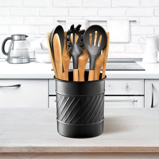 black-wave-embossed-kitchen-utensil-holder-crock-1