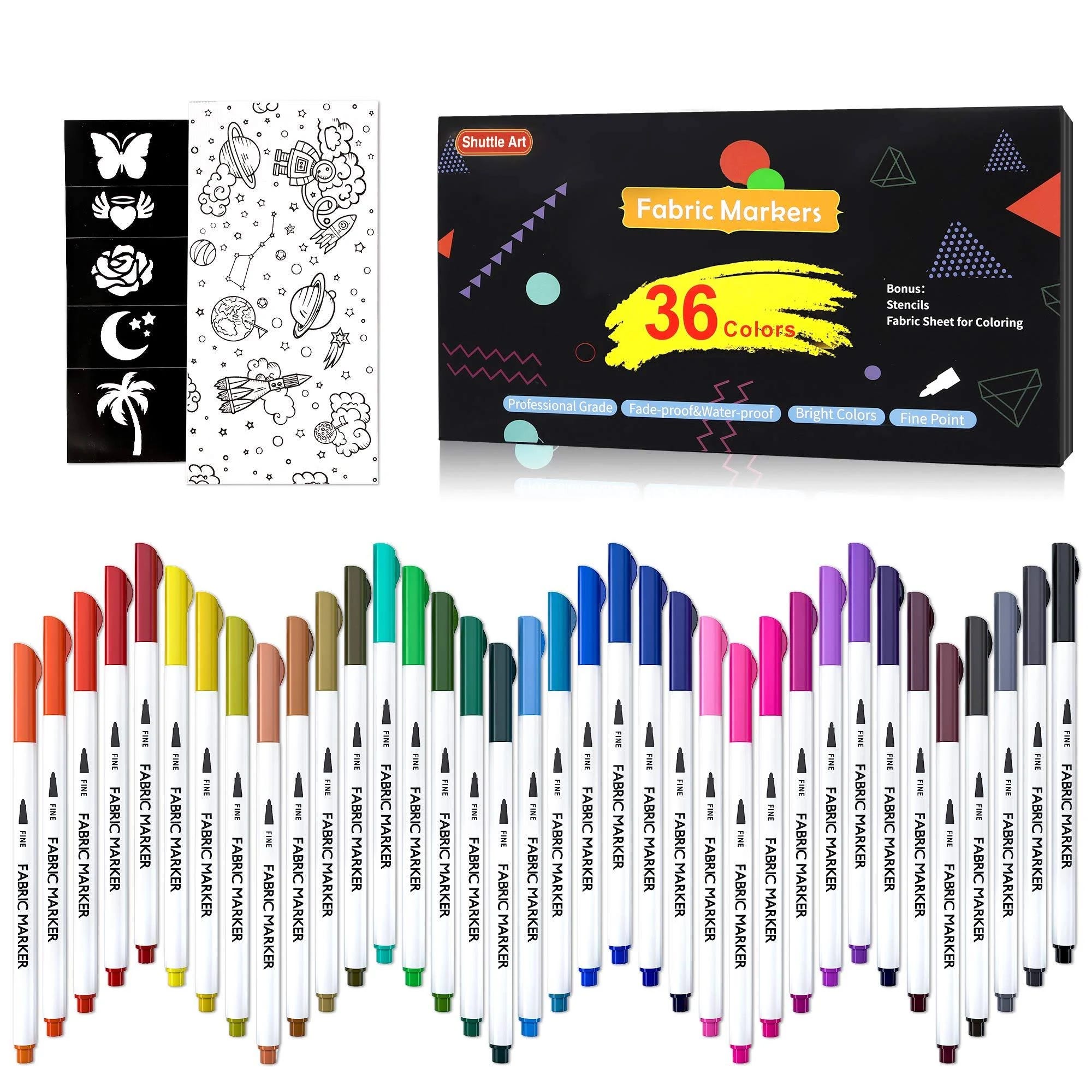 Shuttle Art Fabric Markers Set: 36 Vibrant Permanent Colors for Crafting on Clothes, Canvas, and More | Image