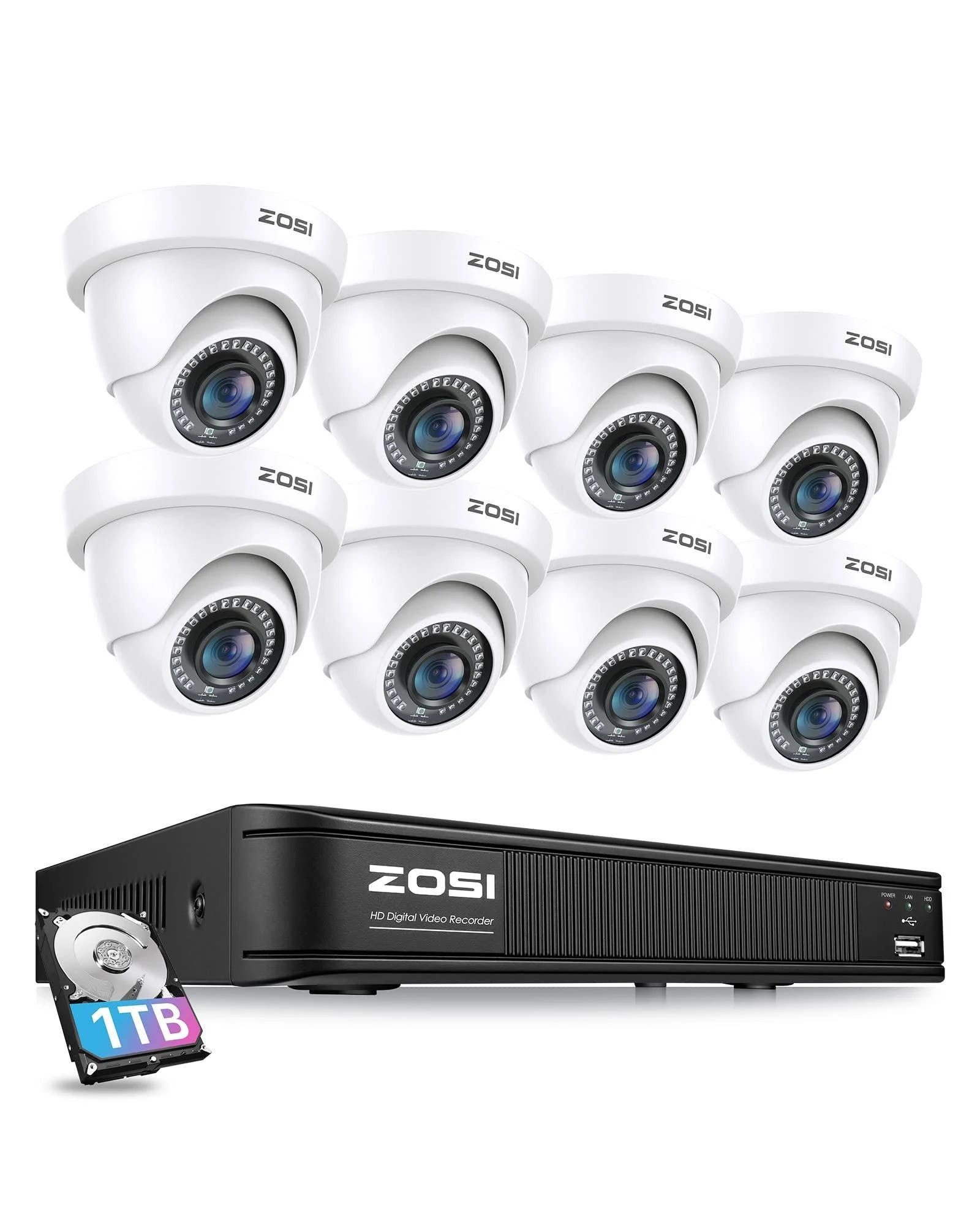 ZOSI 8-Channel 720p HD-TVI Home Surveillance Camera System with 1TB DVR Recorder and 8 Outdoor/Indoor Cameras | Image