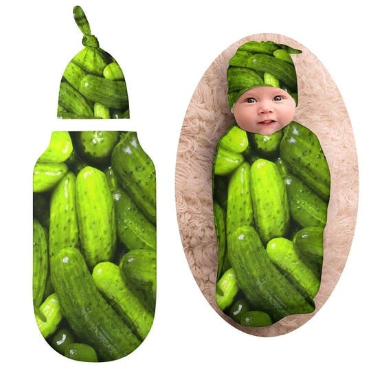 qiohoey-3d-funny-realistic-food-green-pickles-cucumbers-newborn-baby-swaddle-blanket-with-beanie-hat-1