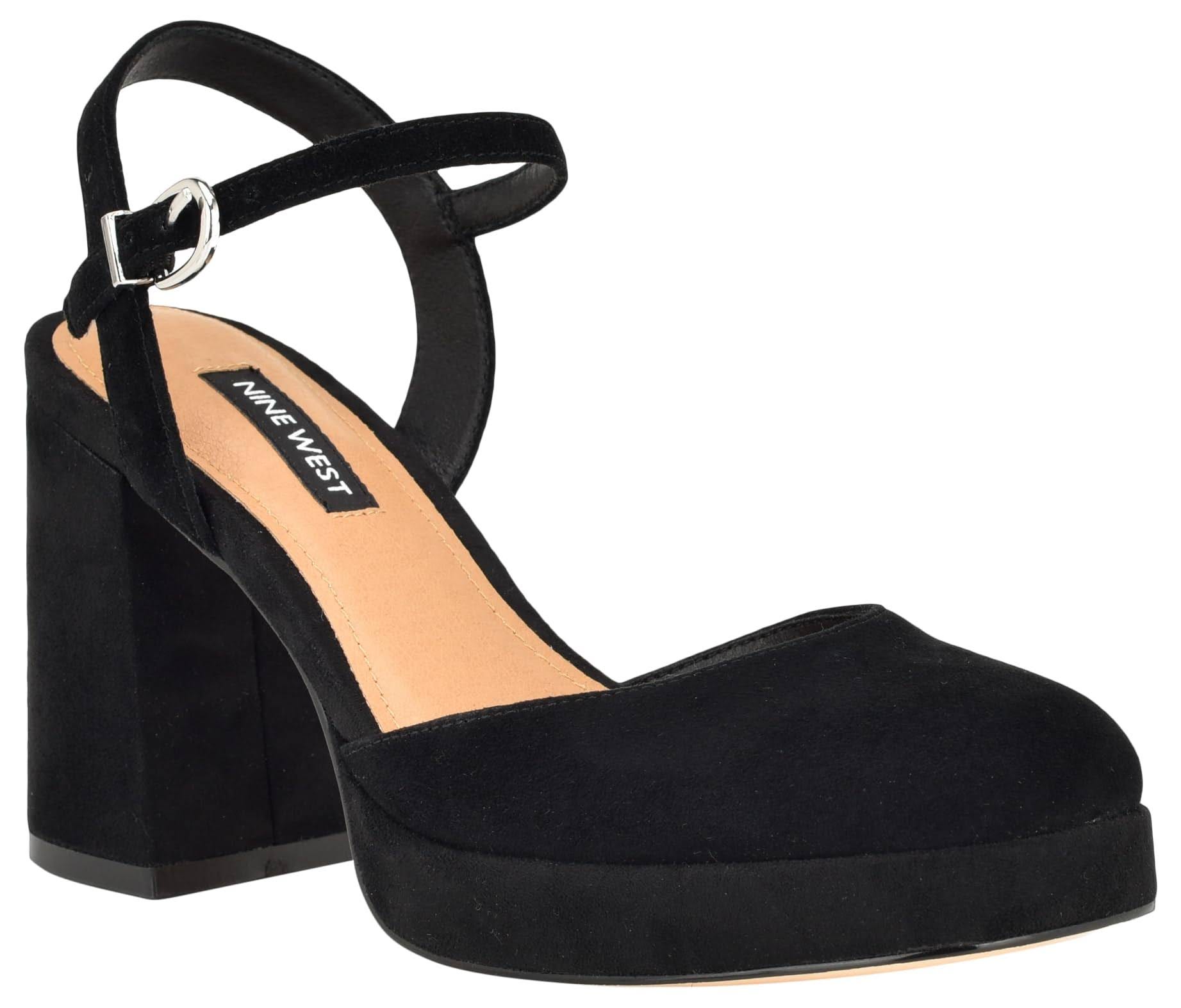 Nine West Black Block Heel Dress Pumps with Buckle Closure | Image