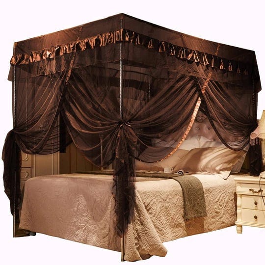 mengersi-4-corners-post-canopy-bed-curtains-for-adults-bed-netting-bedroom-decoration-queen-coffee-1