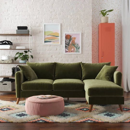 magnolia-sectional-sofa-with-pillows-green-velvet-novogratz-1