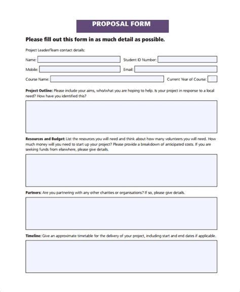 sample proposal forms   ms word excel