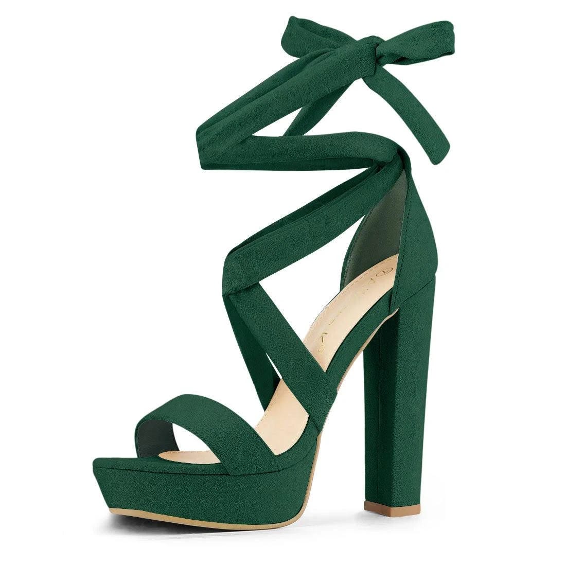 Stylish Platform Heel Sandals for a Chic, Olive Green Look | Image