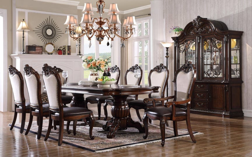 cherry-finish-pu-linen-chairs-dining-table-set-8pcs-traditional-mcferran-d3602-t-d3600-1