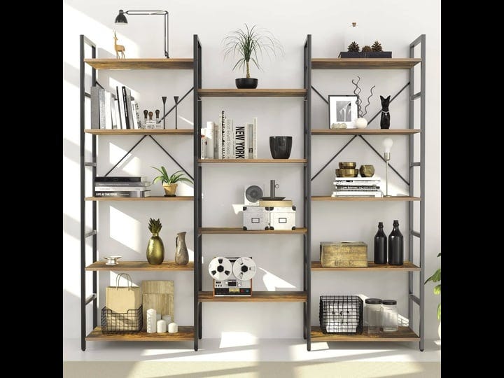 oneinmil-triple-wide-5-tier-bookshelf-industrial-display-bookshelf-wood-and-metal-etagere-bookcase-f-1