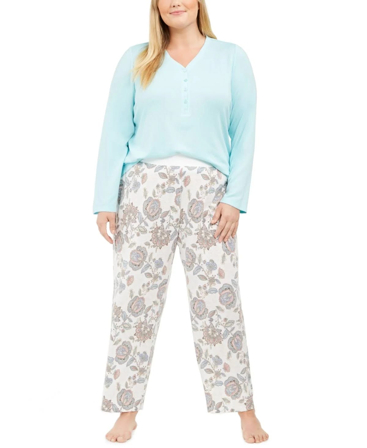 Plus Size Henley Pajamas Set for Relaxing Comfort | Image