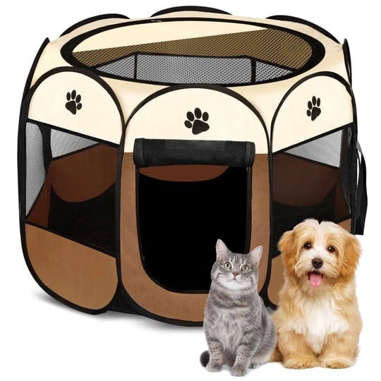 horing-pop-up-tent-pet-playpen-carrier-dog-cat-puppies-portable-foldable-durable-paw-kennel-brown-s-1