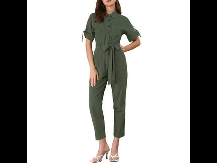 allegra-k-womens-romper-turndown-collar-button-up-tie-waist-cargo-jumpsuit-size-xl-green-1