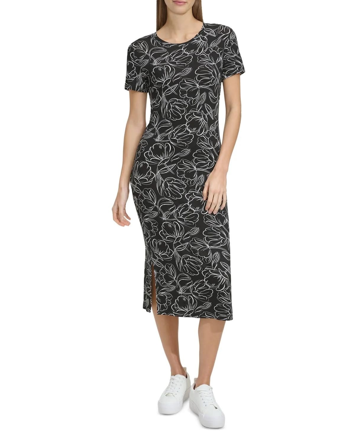 Marc New York Women's Slim Midi Floral T-Shirt Dress - Black | Image