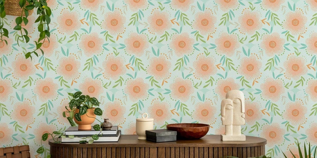 bohemian-peach-floral-festival-wallpaper-happywall-1