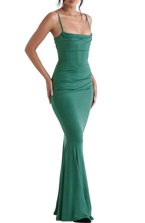 Forest Green Corset Satin Maxi Dress | Image