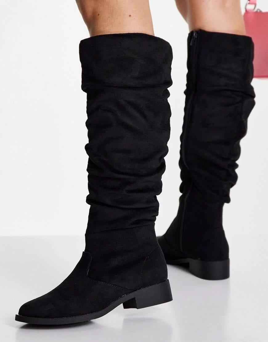 Lipsy Knee High Slouch Boots in Black: Ruched Design and Low Block Heel | Image